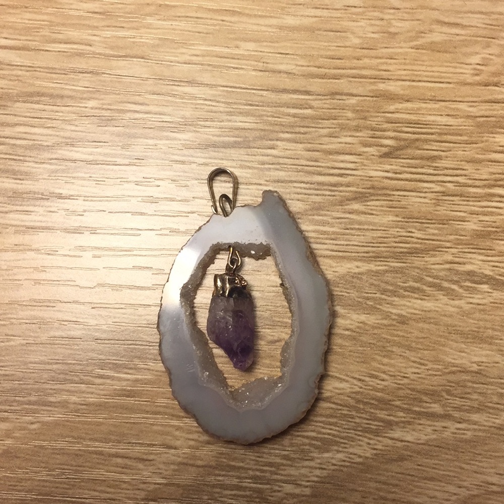 Amethyst and white drusy pendant
